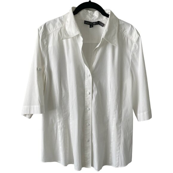 Lafayette 148 New York Button Up Shirt 3/4 Sleeve Collared Casual White 14 - Picture 1 of 8